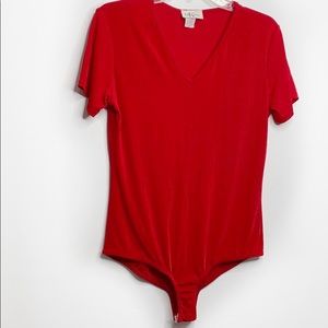 M K knits V-Neck Bodysuit  red XL